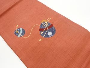 手織り紬切り嵌めに鈴模様刺繍名古屋帯